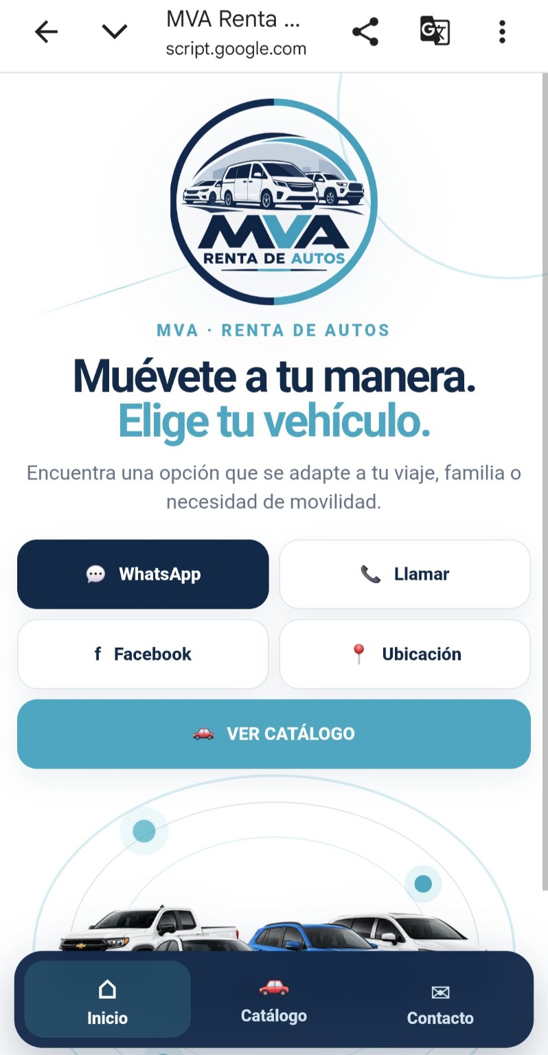 Tarjeta digital interactiva de MVA Renta de Autos